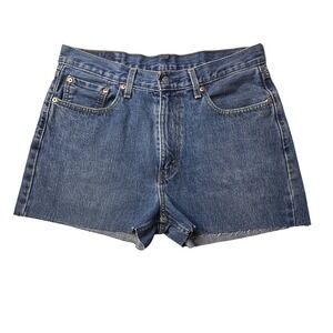 Levi's 550 Denim Shorts Women 33 Blue Relaxed Fit Cut Off High Rise Raw Hem